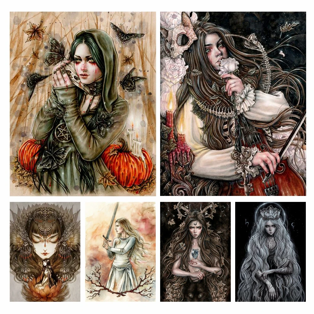 

Gothic 5D Diamond Painting Vampire Witch Halloween Pumpkin Rhinestone Cross Stitch Kit Horror Queen Diy Home Decor Needlework