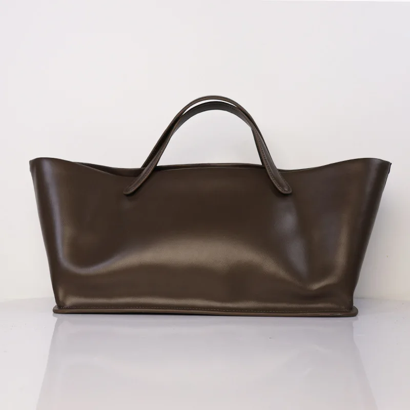 New Genuine Cowhide Leather Tote Bag Minimalist Style Large Capacity Commute Handbag Elegant Top Handle Purse for Daily Work