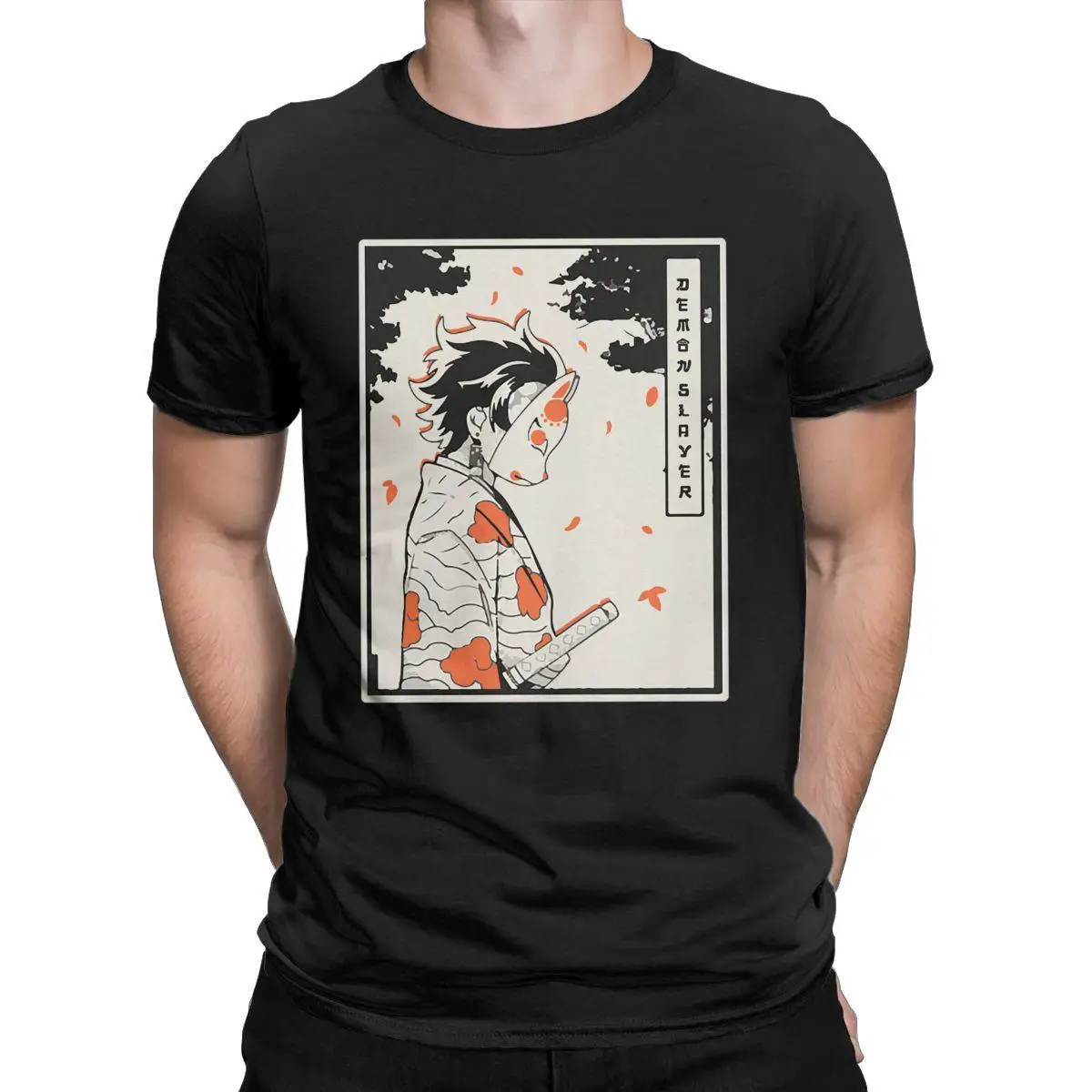 Camiseta divertida de Demon Slayer para hombre, camisa de Tanjirou Kamado, 100% algodón, Kimetsu No Yaiba, manga corta, Tops para regalo de cumpleaños