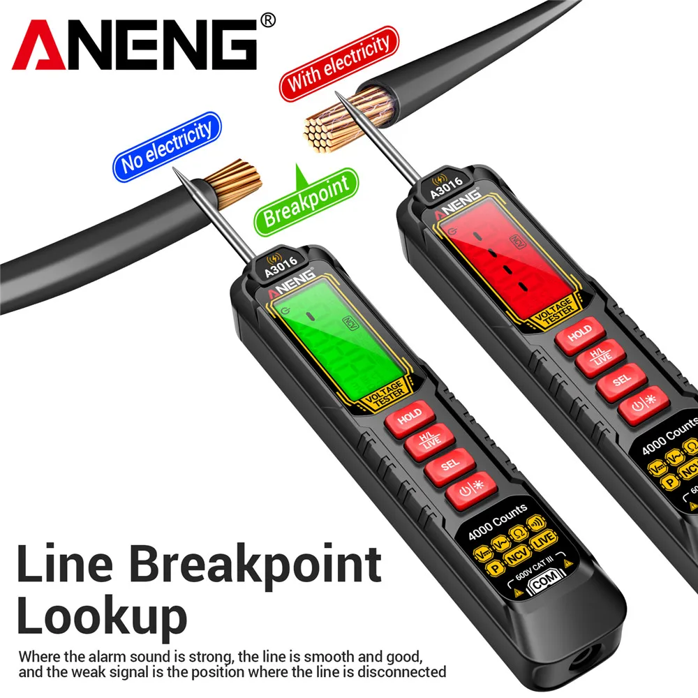 ANENG A3016 สมาร์ทปากกามัลติมิเตอร์ 4000 นับรถดิจิตอล AC/DC เครื่องตรวจจับแรงดันไฟฟ้าปากกาจอแสดงผลรถ ProbeTest เครื่องมือปากกา
