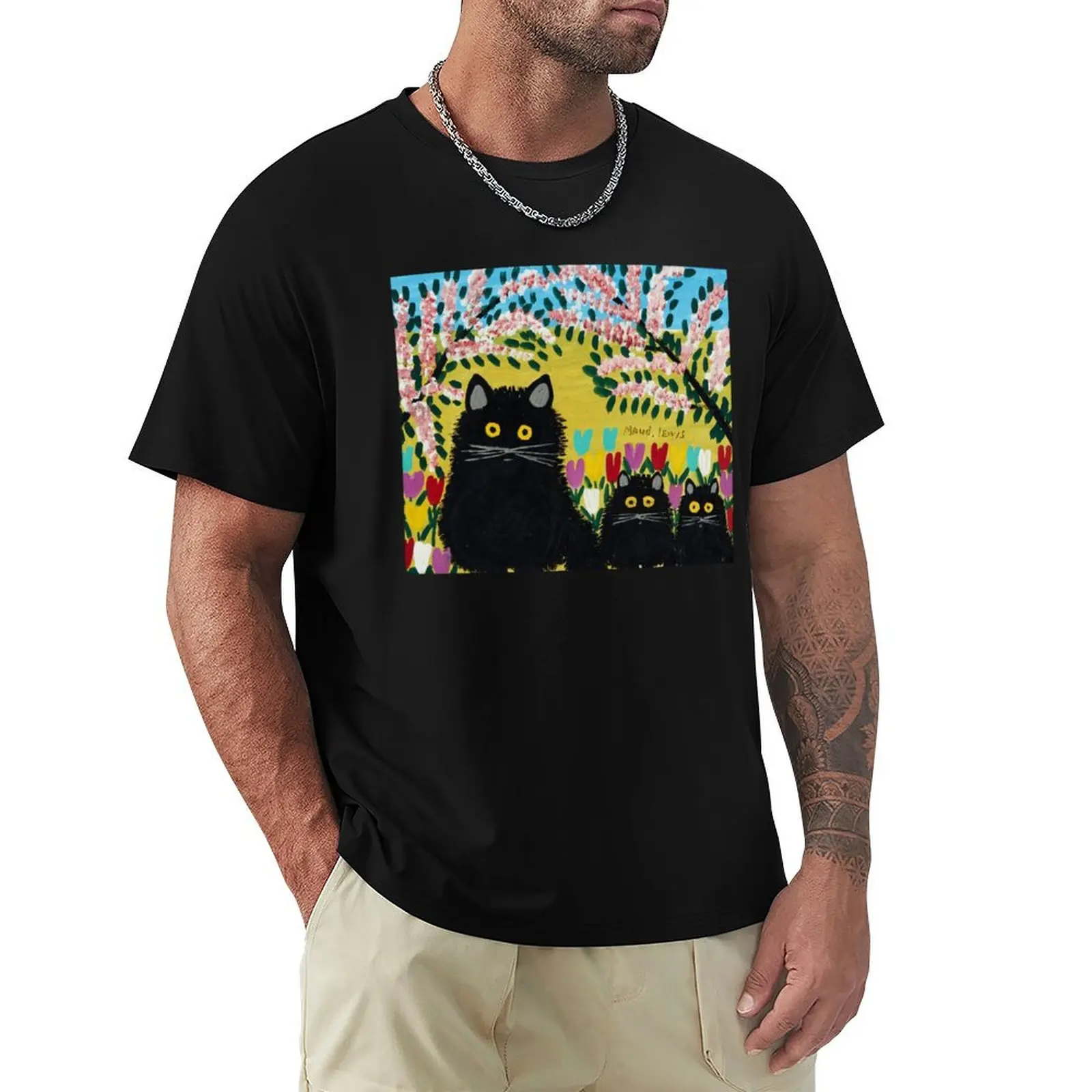 Three Black Cats - Maud Lewis T-Shirt Regular Fit Plain Tee Shirt
