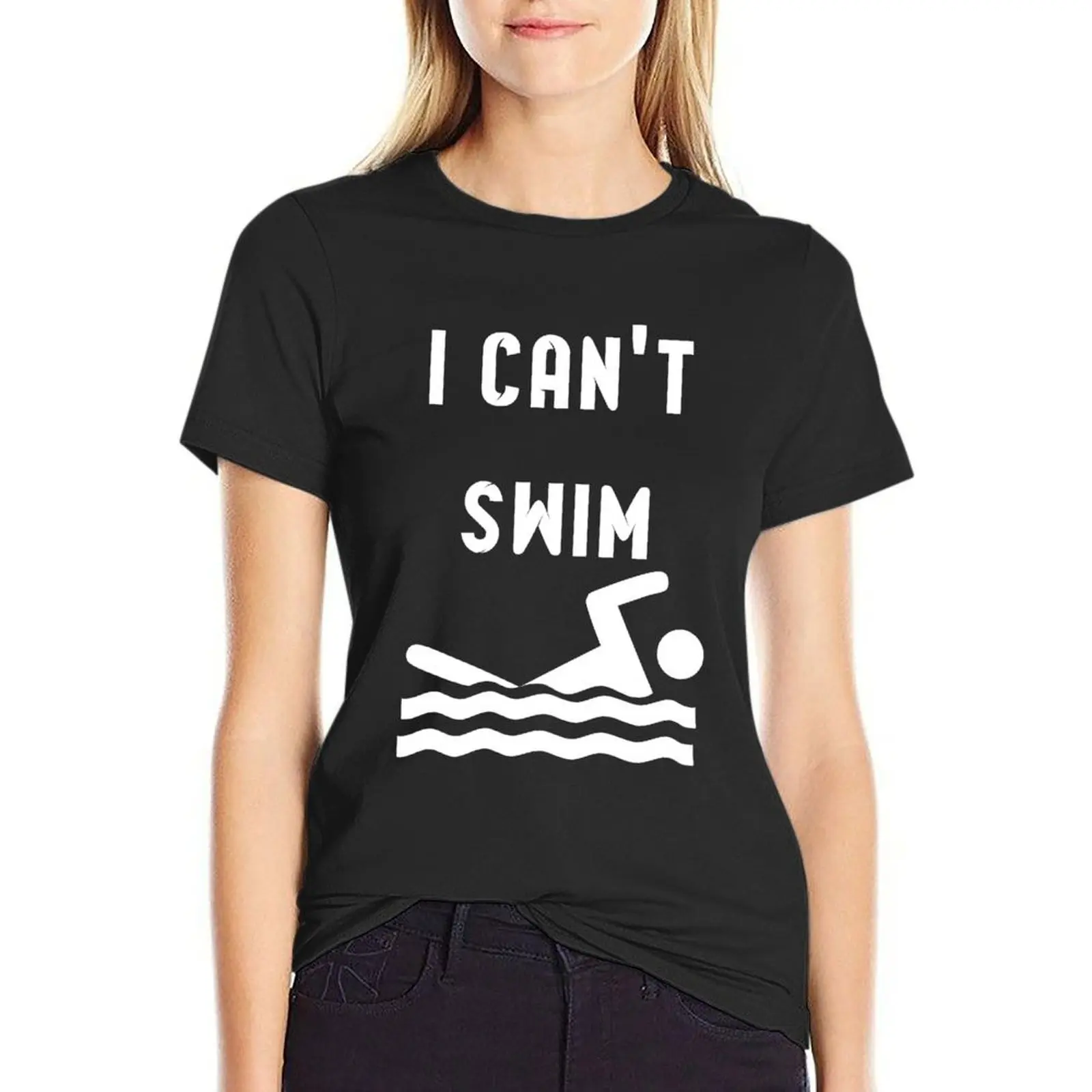

I can't swim T-Shirt anime vintage clothes spring clothes Women 2024