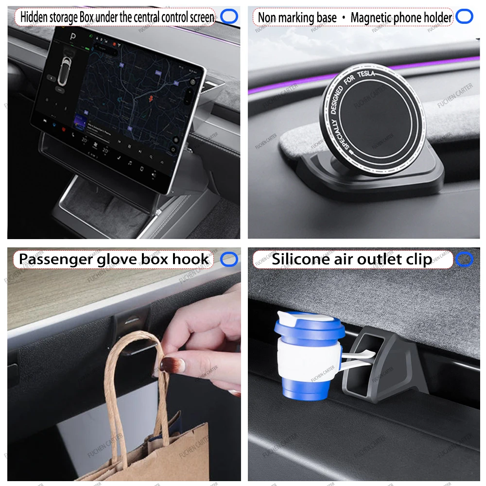 テスラ モデルY ジュニパー 2025年式＆スタンダード 2025年式以降 コンソール＆アームレスト隠し収納ボックス カップホルダー コンソールオーガナイザーボックス アクセサリー