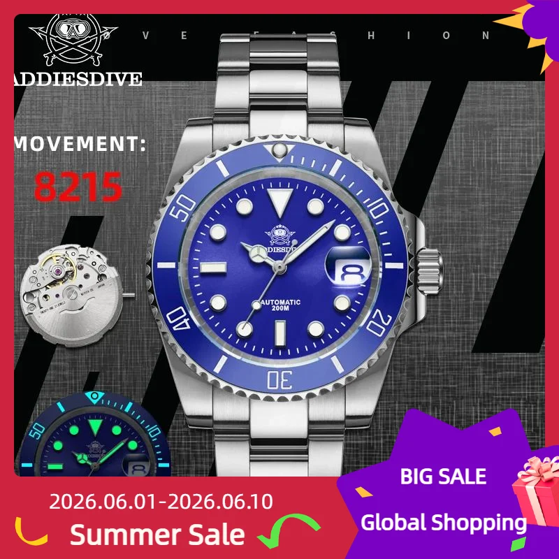 

ADDIESDIVE NEW Automatic Watch Stainless Steel Waterproof Sapphire BGW9 Super Luminous Luxury Men's Mechanical Wristwatch AD2503