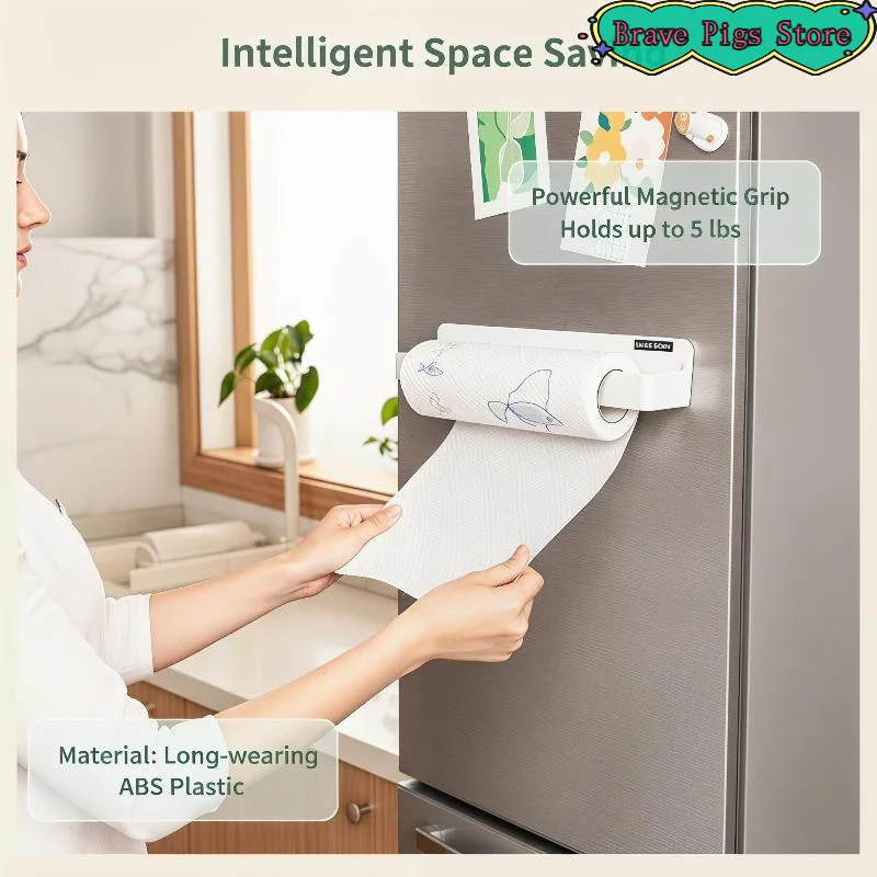 

[HM]Kitchen Paper Holder Non-drilling Fresh Wall-mounted Refrigerator Magnetic Towel Holder Side Cabinet For Storing Items[HM]
