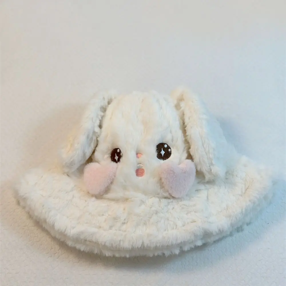 Sombrero de cubo de felpa de alta calidad, gorro de lavabo con diseño de orejas de conejo grandes de dibujos animados, gorro de invierno cálido a prueba de viento para mujer