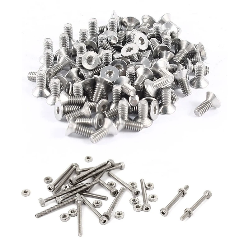 

100X 304HC Stainless Steel Hex Countersunk Flat Bolts Screws M2x5mm & 20Pcs M2 X 20Mm Long Hex Socket Knurled Cap Screws