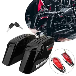 Motorcycle Luggage Side Box Hard w/LED Light Universal For Harley For Honda For Yamaha For Suzuki