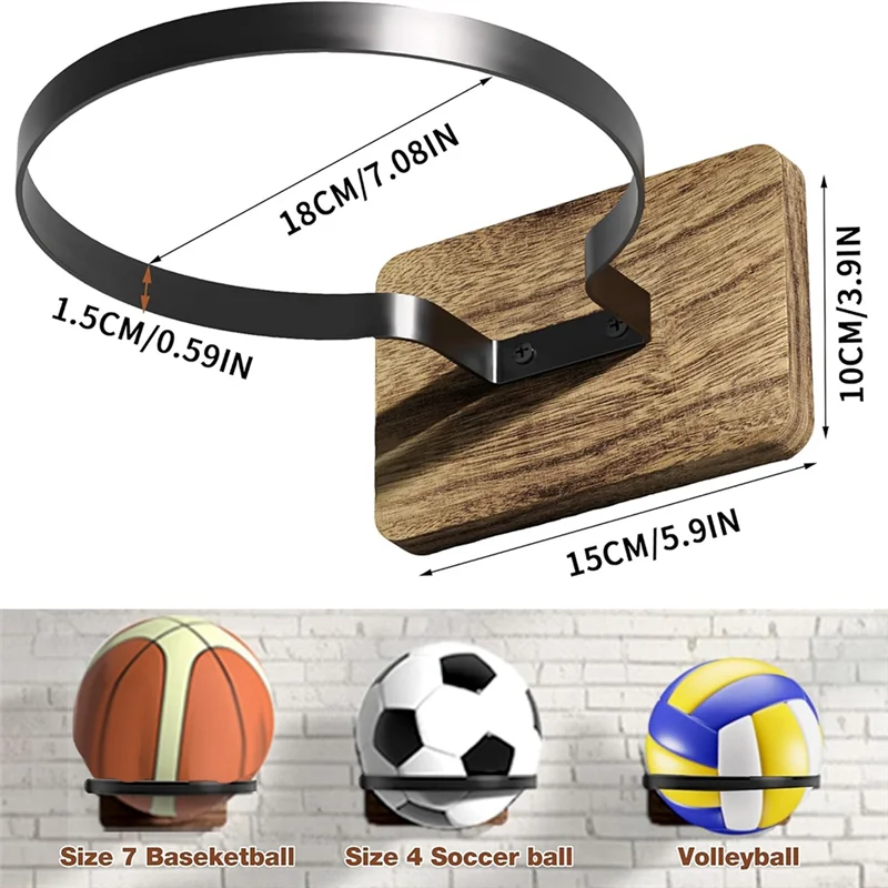 B48B-Rak Penyimpanan Bola dari Kayu untuk Dinding, 4 Buah, untuk Menampilkan Bola Basket, Sepak Bola, Rugby