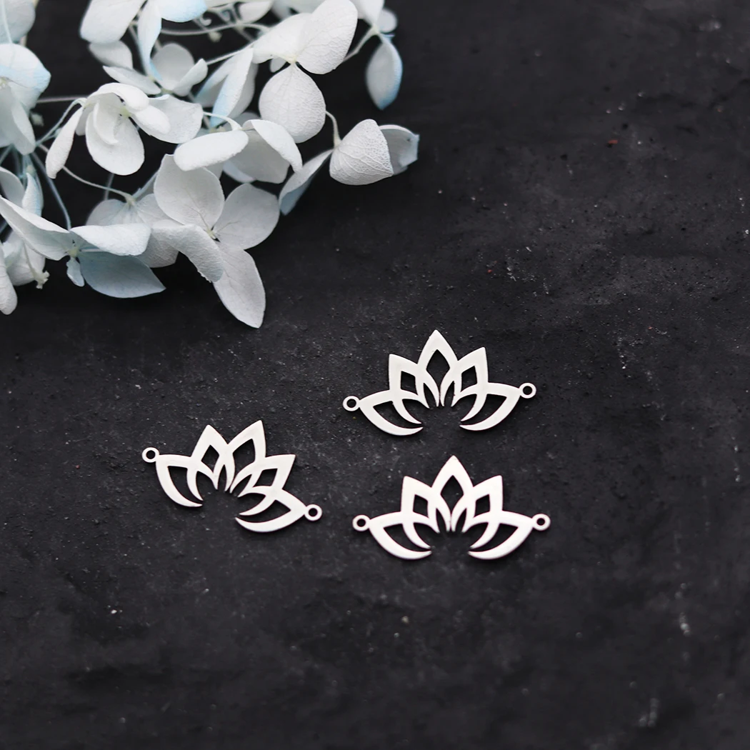 3pcs Lotus Flower Stainless Steel Pendants Laser Cut Metal Charms For Necklace Bracelet Earring Jewelry Making Gift