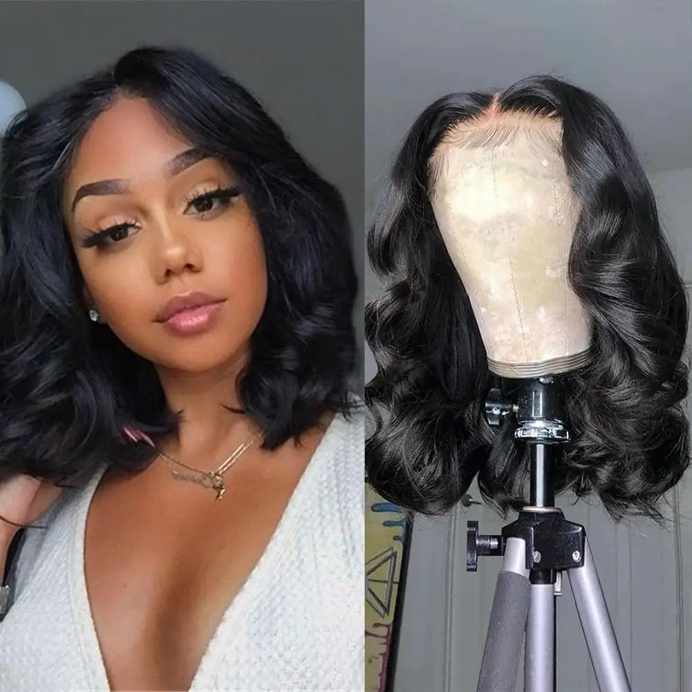 

180% Density Hd Lace Front Wig Human Hair Pre Plucked Glueless Wigs Bob Wig Human Hair 13x1 Body Wave lace Frontal Wigs