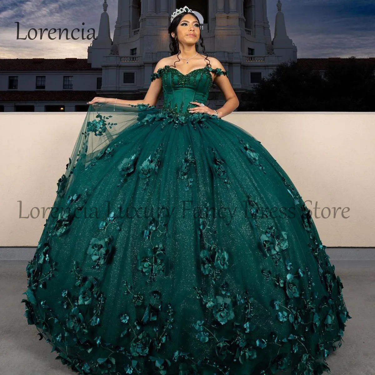 Mexican Green Quinceanera Dress Sweet 16 Ball Gown 3D Flowers Sequins Applique Beading Corset Formal Vestidos De 15 Años