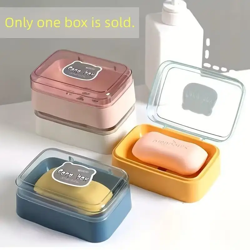 Multifunctional Drain Soap Box with Lid, Dustproof Bathroom Soap Dish, Portable Soap Case for Student Dorm & Travel
