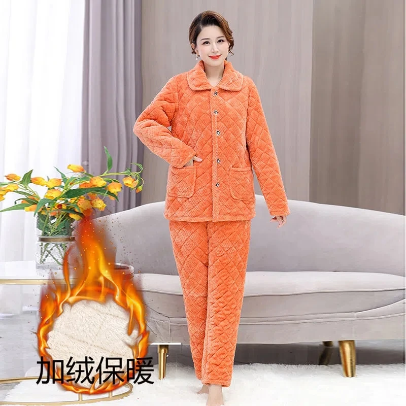 Women Pajamas Set Flannel Winter Sleepwear Kawaii Female Nightwear Pyjamas Warm Thick Coral Velvet Long Sleeve Home Pijamas Set