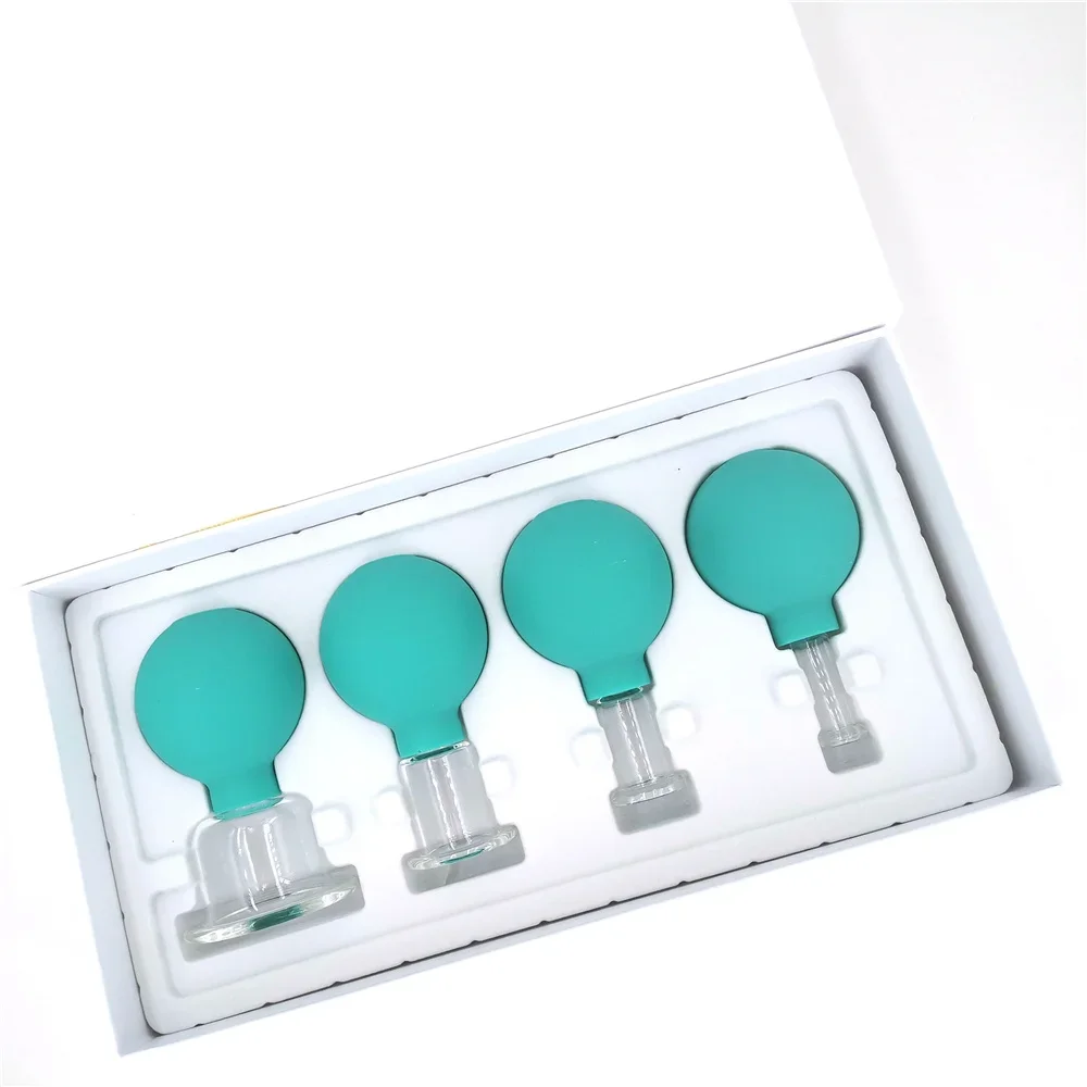 4 Stuks Gezondheid Massage Vacuüm Cupping Cups Set Rubberen Kop Glas Anti Cellulite Massage Chinese Therapie Gezicht Cupping Set Blikjes