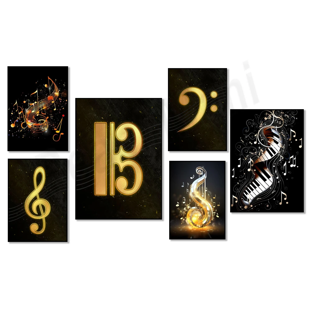 

Black Golden Music Symbolic Canvas Painting Music Poster and Printing Nordic Wall Art Picture Living Room Home Decoration Mural