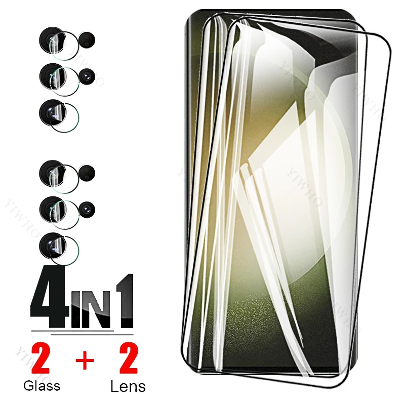 4in1 Protection Glass for Samsung Galaxy S23 Ultra S 23 SM-S918B Screen Protectors Tempered Glass Fingerprint Unlock Camera Lens