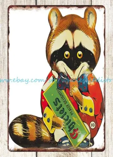 Chicklet's Gum Racoon metal tin sign reproduction wall decals