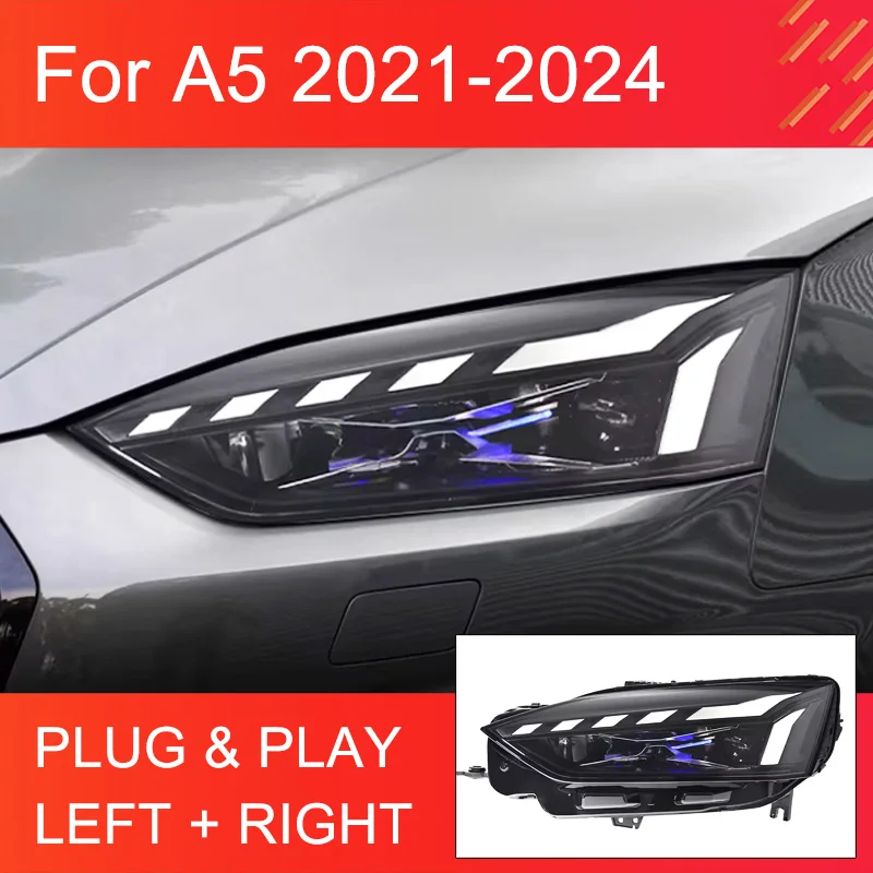1 Pair LED Upgrade Headlight for Audi A5 2021 2022 2023 2024 Headlights Plug and Play with LED DRL Dynamic Turning  Headlights