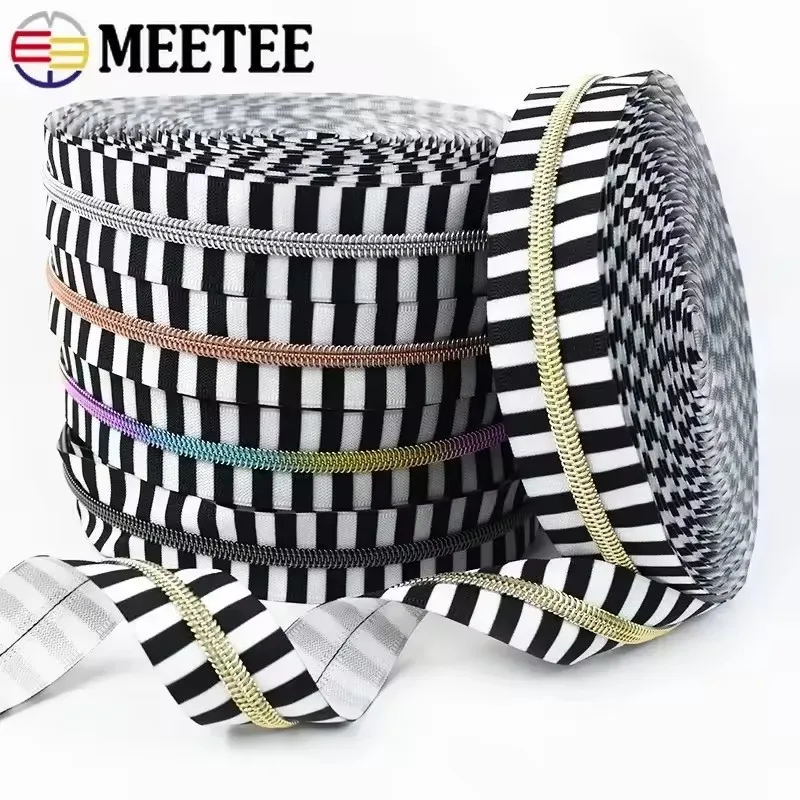 1-10Meters Meetee 5# Sewing Plastic Coil Zippers Nylon Zipper Tapes Per Meter Purse Clothes Decoration Zip Closure Accessories