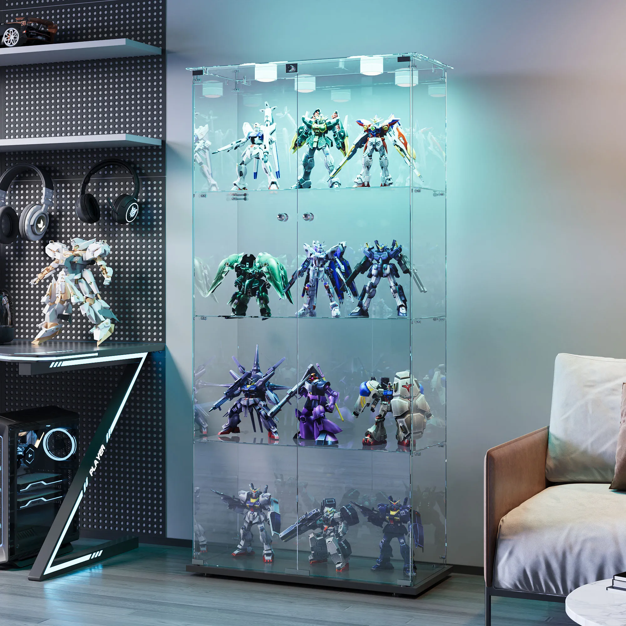 Rosahqnda vitrine en verre avec LED Double porte 4 étages salon variation armoire t pour objets de collection vin maison