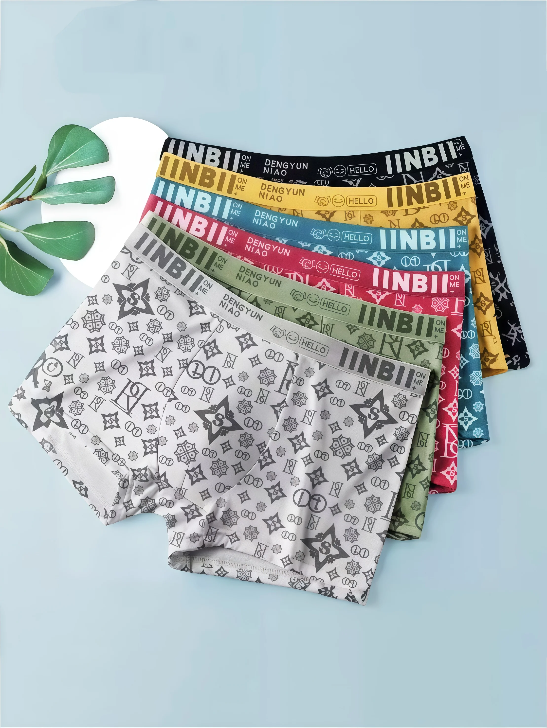 6-Piece Men's Polyester Mid-Waist Boxer Briefs Set - Patterned Design (Multi-Color & Sizes)
