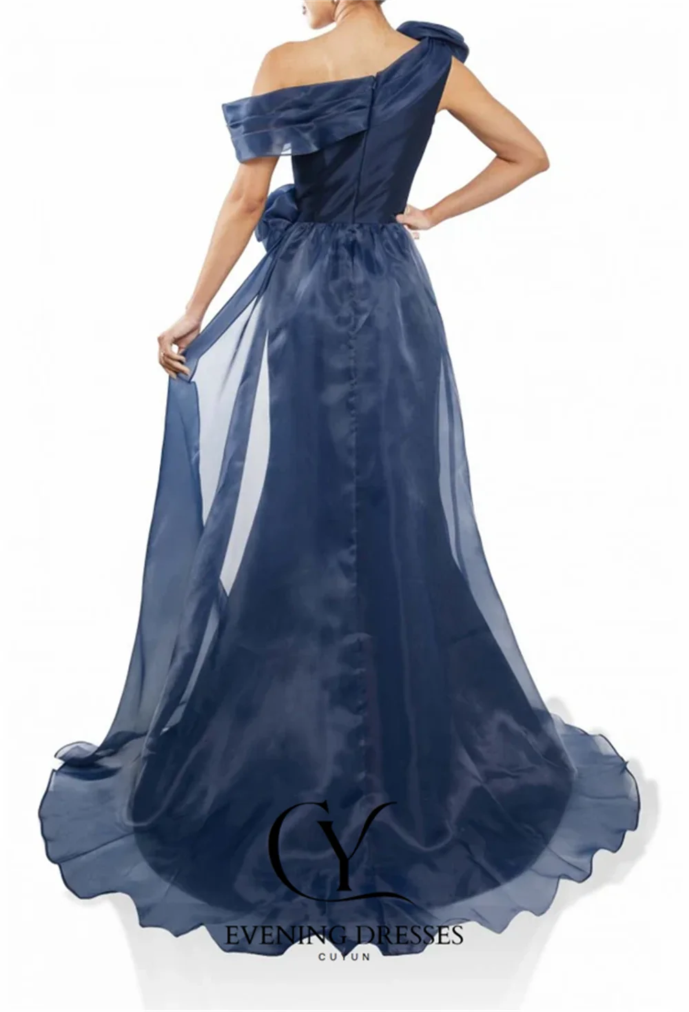 CUYUN-vestidos de noche de Organza de seda con un hombro, vestido Formal plisado hecho a mano con flores, vestidos de fiesta de lujo personalizados para mujer