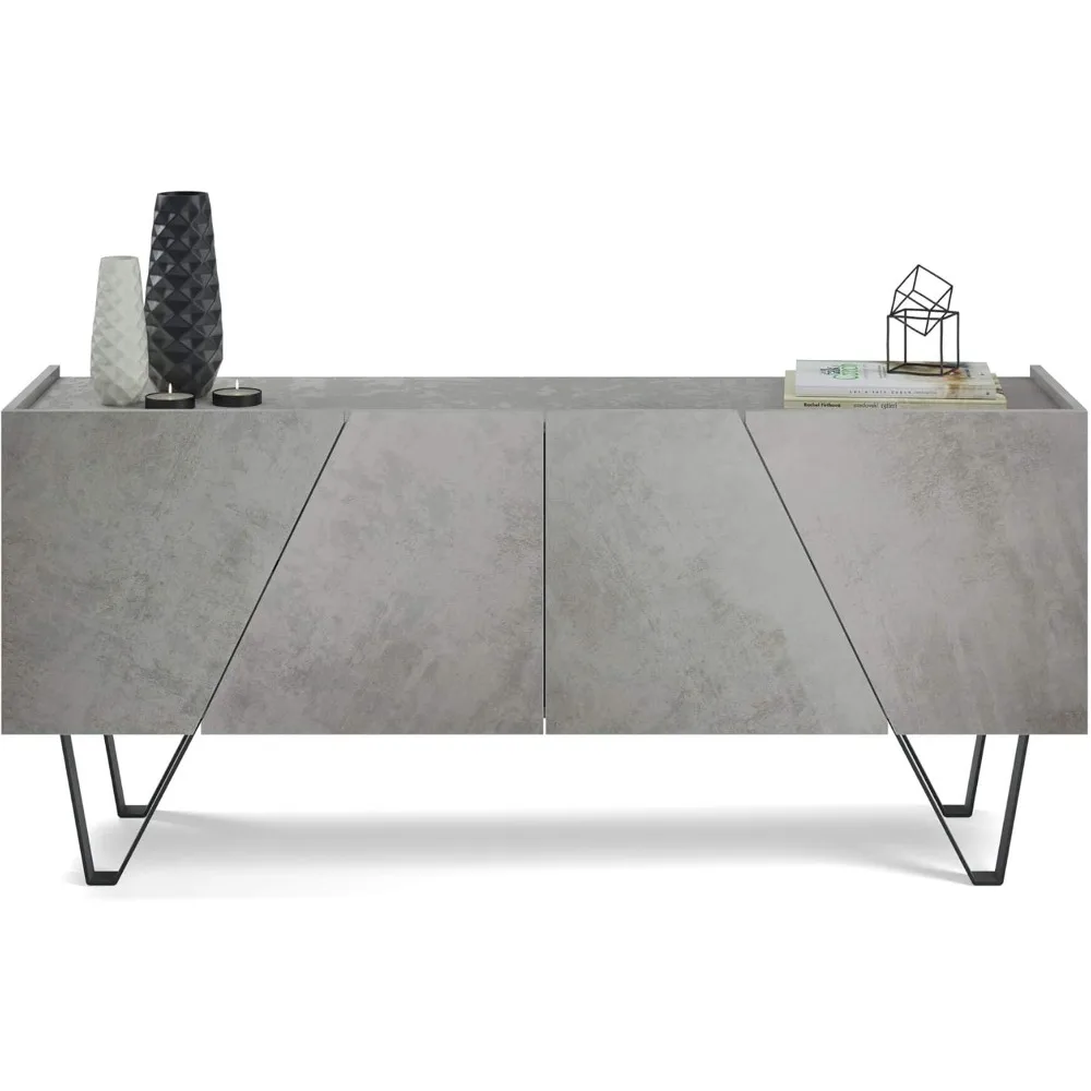, Emma 4-Door Sideboard with Black Legs, Concrete Effect, Grey, Made in Italy