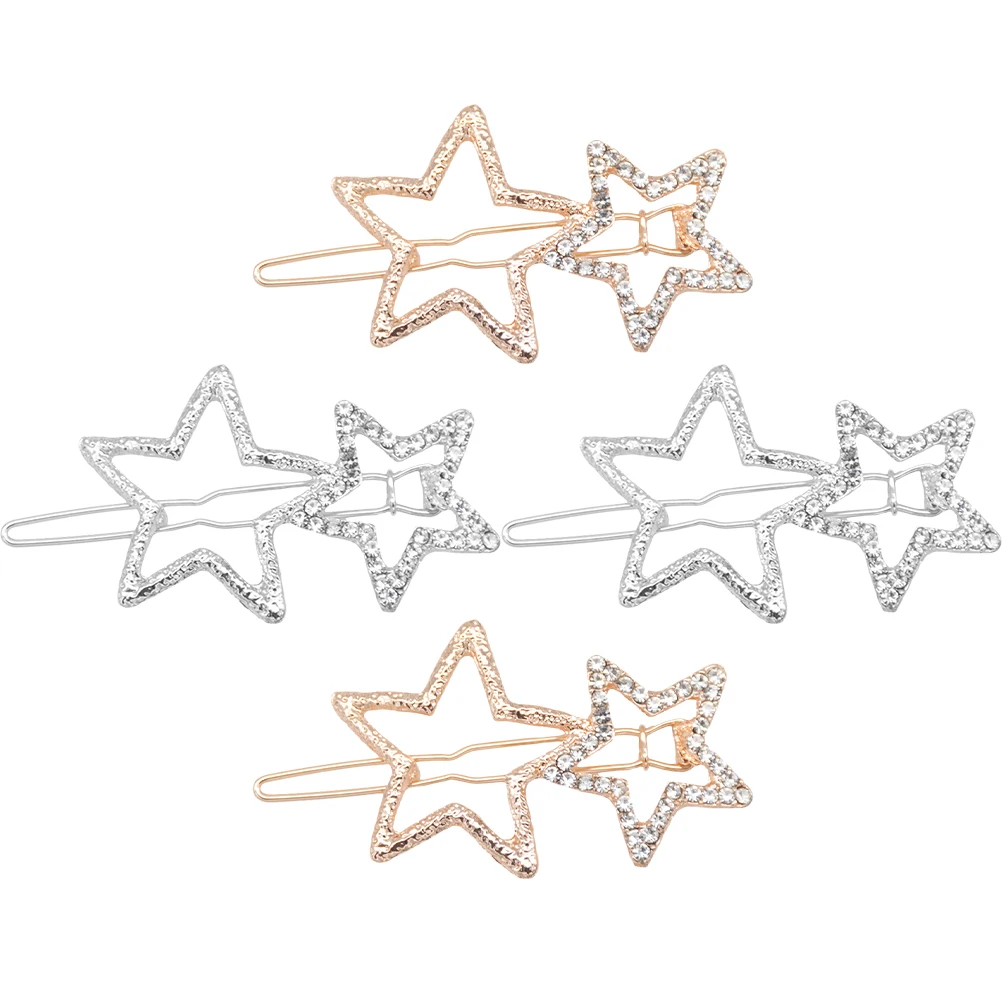 

Alloy Hair Clips Star Shaped Accessories Silver Gold Women Hairpins Barrettes Rhinestone Decor Wedding Birthday Photoshoot