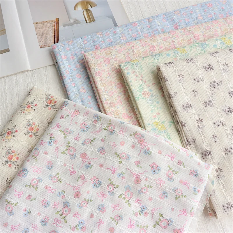 50x145cm Jacquard Pastoral Floral Fabric Stripe Cotton Printed Fabrics for Children's Clothing,Curtains,Dress DIY Sewing Cloth
