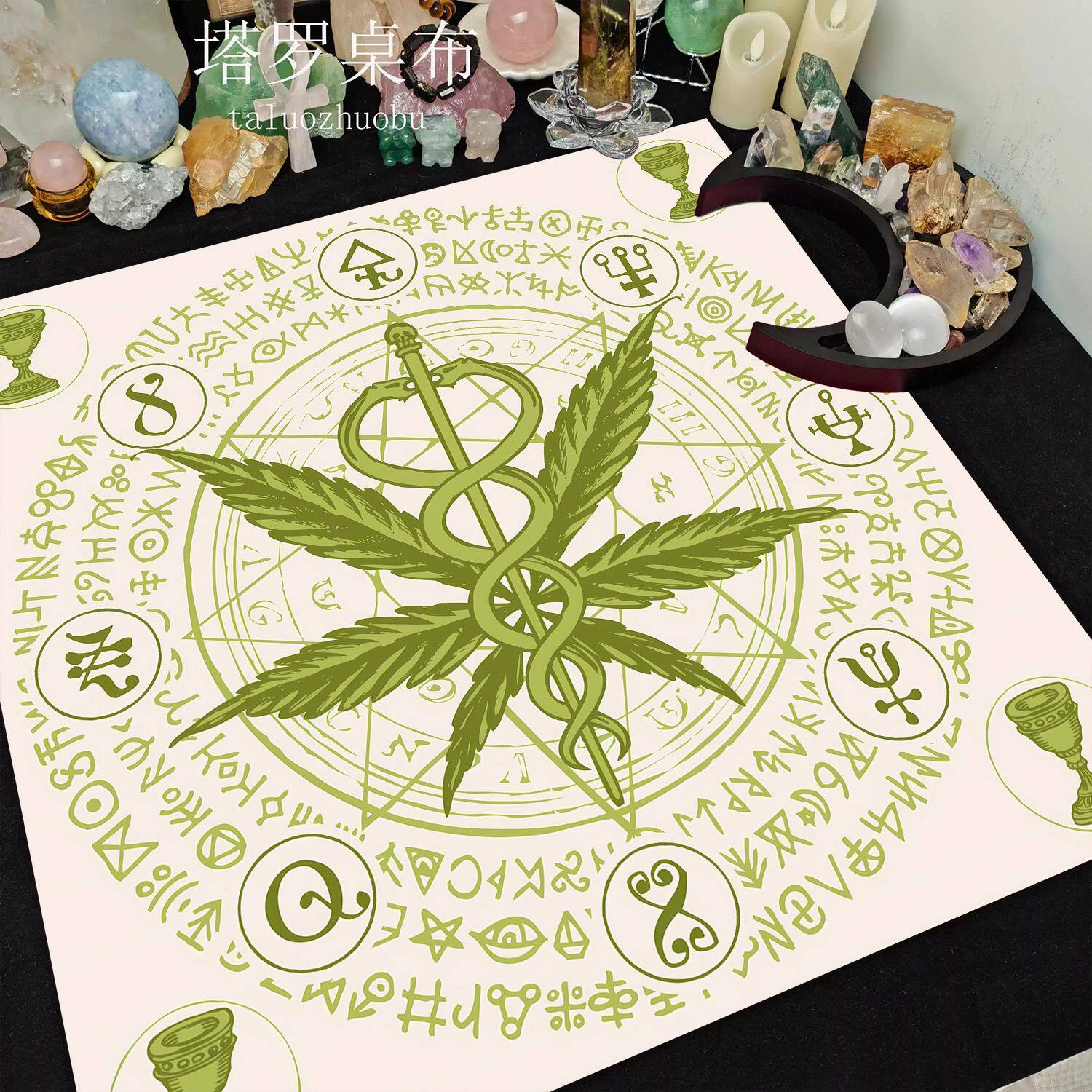 VIKAMA Caduceus & Chalice Tarot Card Tablecloth, 6 Assorted Designs, Divination Decor for Witchcraft Wicca