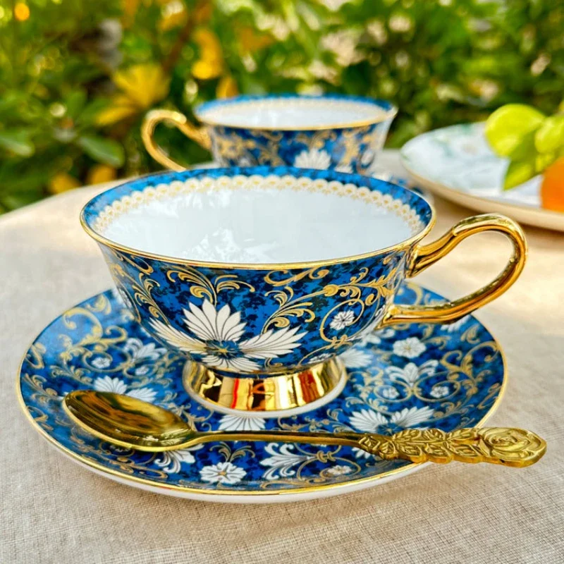 European-style High-grade Bone China Coffee Cup and Saucer Set Exquisite Ceramic Ice and Fire Cups English Afternoon Tea Cups