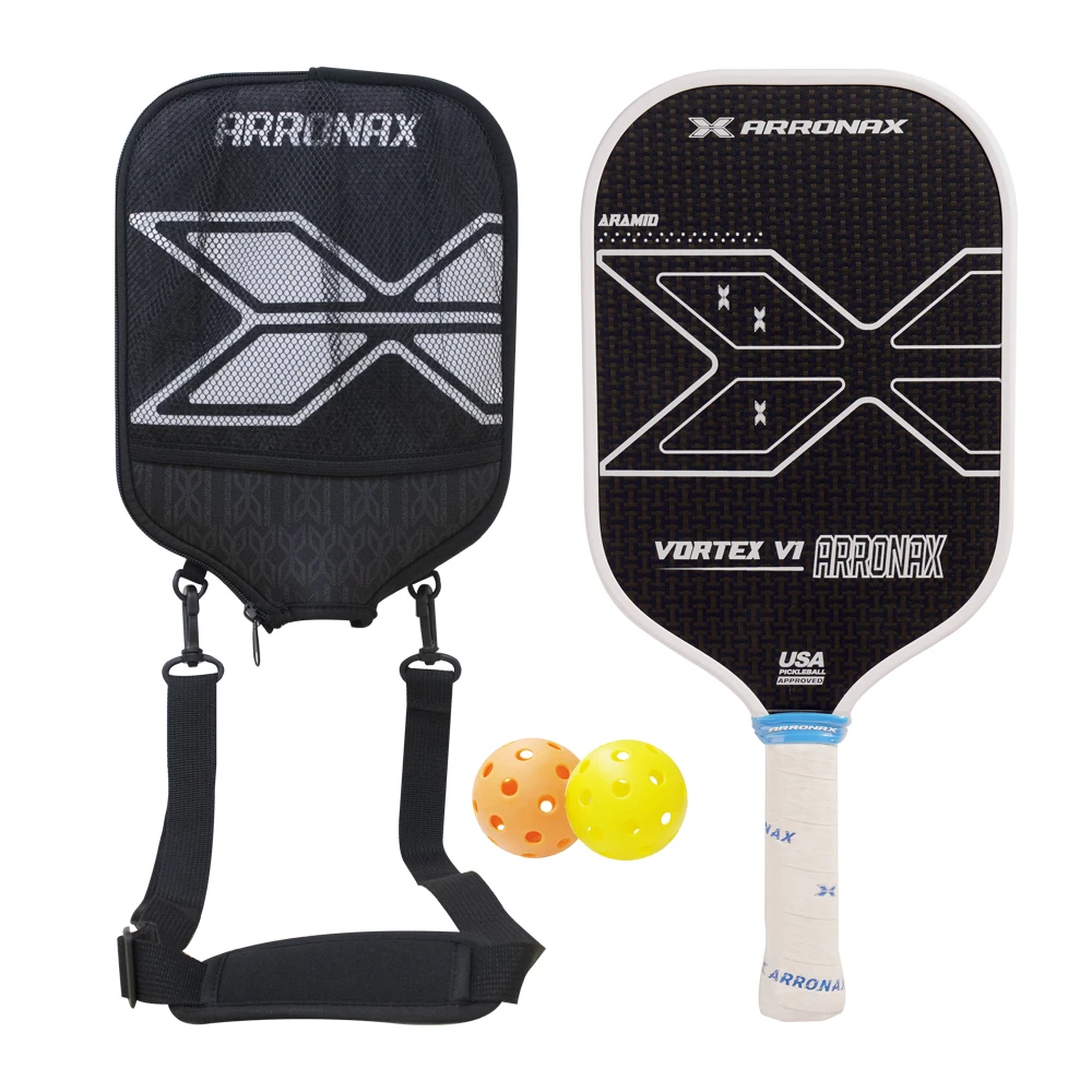 ARRONAX Paleta de Pickleball de fibra de carbono termoformé, tejido cruzado crudo, superficie texturizada giratoria, borde de espuma, agarre ergonómico