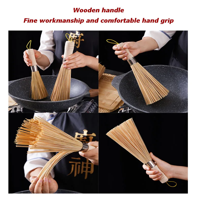 

Long Handle Wok Cleaning Brush Dish Brush Kitchen Tool Supplies For Home Restaurant Natural Bamboo Pot Brush