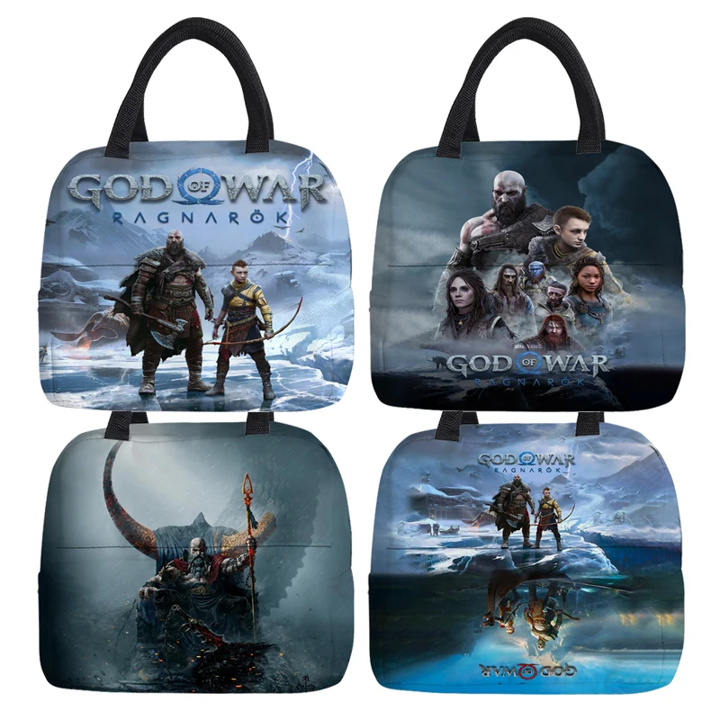 God of War Ragnarok Lunch Bag Kratos Atreus Cooler Bags Men Women Hand Pack Thermal Breakfast Box Travel Portable Picnic Bag