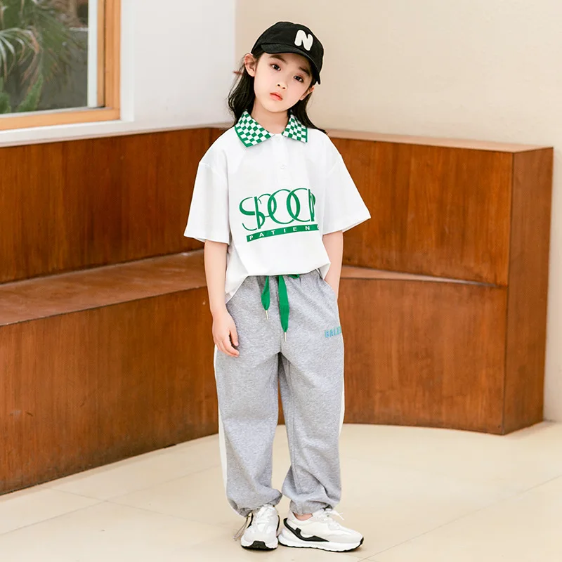 Korean Summer Teenager Girl Tracksuit Children Girl Short-Sleeved T-Shirt Tops+Sports Pants Child Jogger Workout Set 5-14Yrs