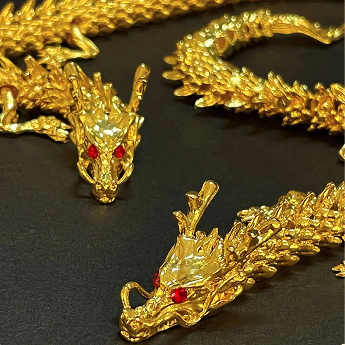 1pc Pure Brass Golden Dragon Lucky Ornaments - Hand-wrapped Double Dragon Table Decorations Crafted