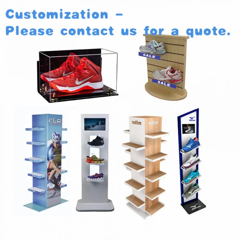 

custom.Factory Acrylic Cardboard Shoe Display With Light Metal Floor Wood Slatwall Shoe Display Countertop Sneaker Display