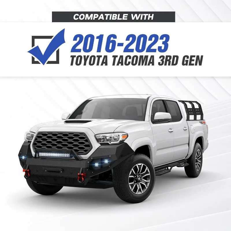 Pickup Truck Front Bumper Compatible with 2016-2023 Tacoma 3rd Gen with Winch Plate, Skid Plate, Paintable Armor