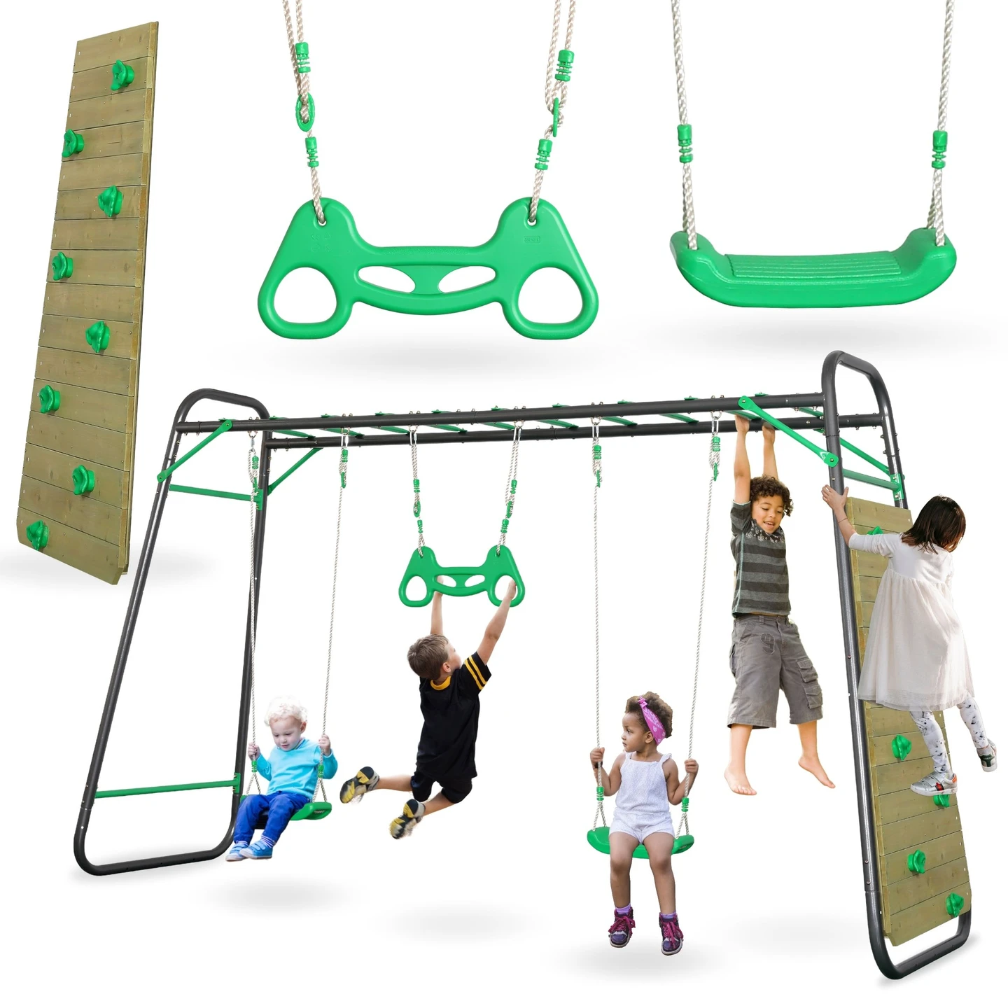 HyperMotion Große Stahl-Gartenschaukel XXL Wandkletterleiter Trapez für Kinder ab 3 Jahren Gartenspaß