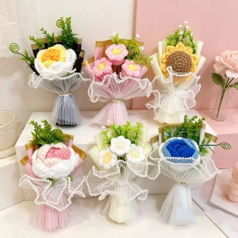 15cm Mini Handgemachter Häkelblumenstrauß Künstliche Blumen Valentinstag Muttertag Romantisches Geschenk Tischdekoration – Detail 1