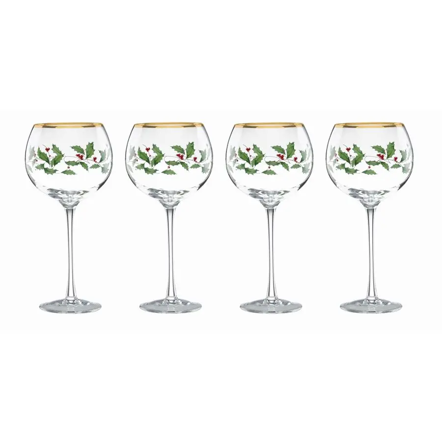 

Drinkware, Holiday 4Piece Wine Balloon Glass Set, Set Of 4, 14 Fl Oz Capacity, Made From Glass, Festive Red Christmas Design, Ha