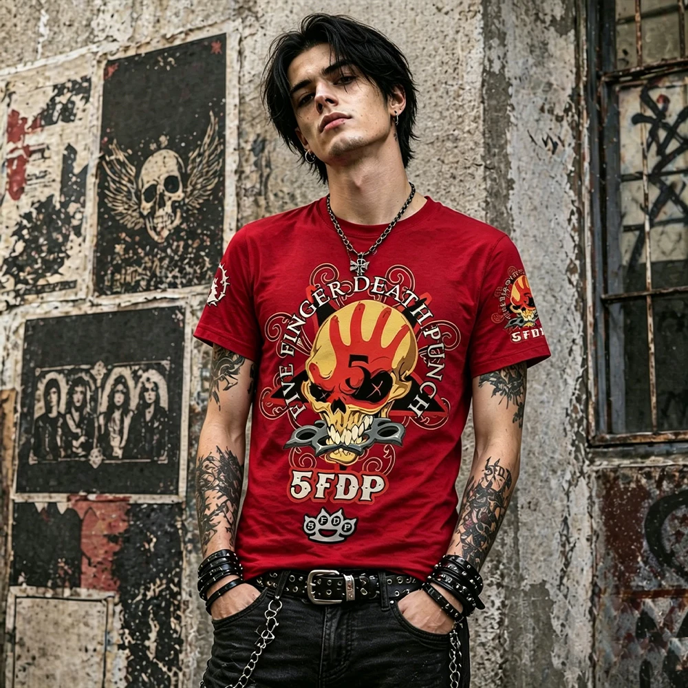 Heavy Metal Rock Band Skull 3D Printed T-Shirt for 5FDP Five Finger Death Punch Fans Men's Women's Summer Round Neck Tee