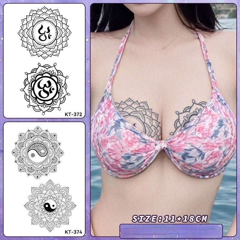 عصير عشبي للثدي وشم مؤقت نمط الداتورة مقاوم للماء ومضاد للعرق غطاء الحلمة ملصق وشم مزيف يحفظ لمدة 15 يومًا #3