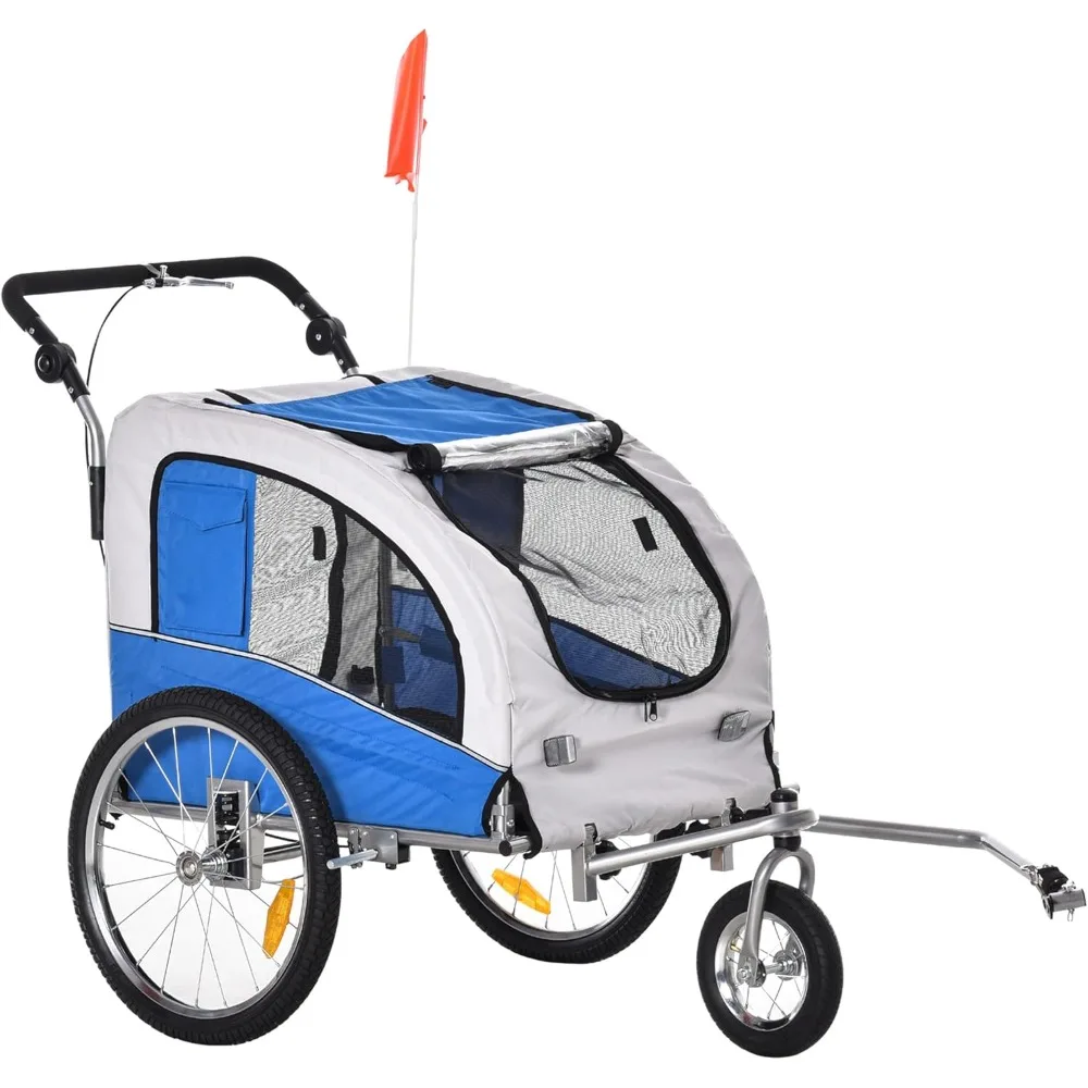 

Dog Bike Trailer 2-in-1 Pet Stroller with Canopy and Storage Pockets
