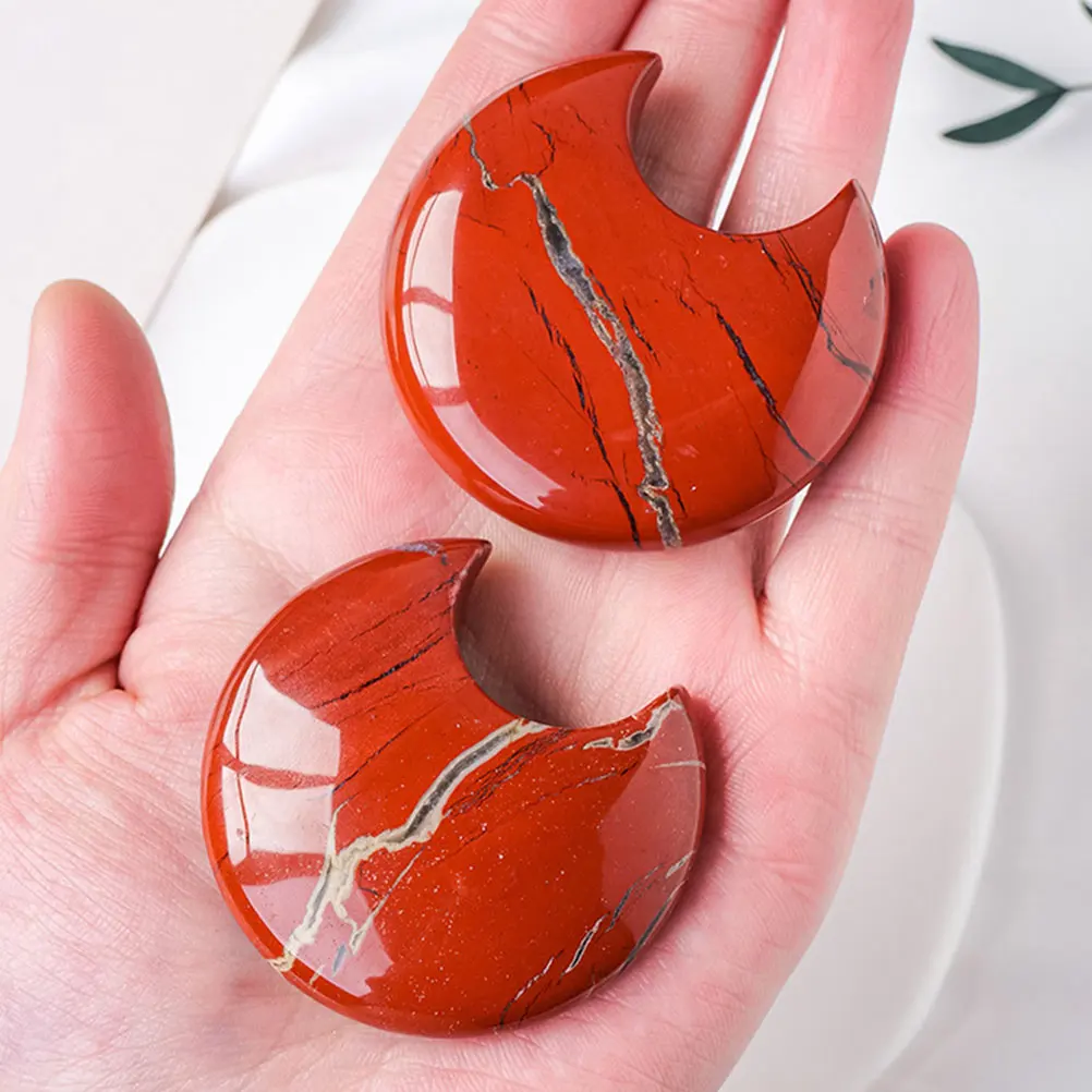 

Natural Red Jasper Crystal Moon Decor Handcrafted Desktop Ornament for Home Office Meditation Healing Energy Stone Decoration