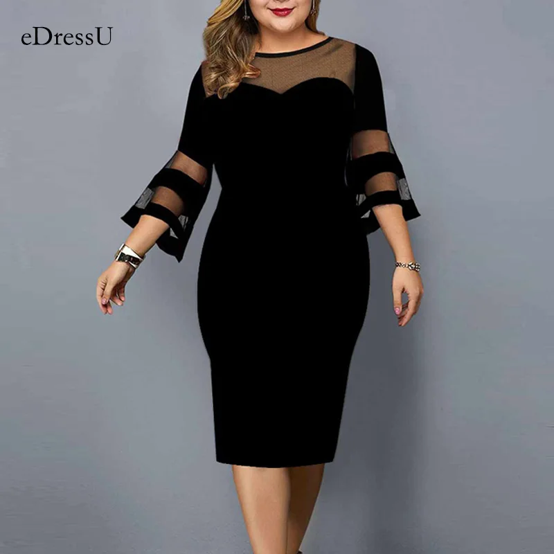 

Women 2025 Plus Size Mid-Calf Evening Party Dress 3/4 Sleeves Elegant Cocktail Formal Dress OY-3211