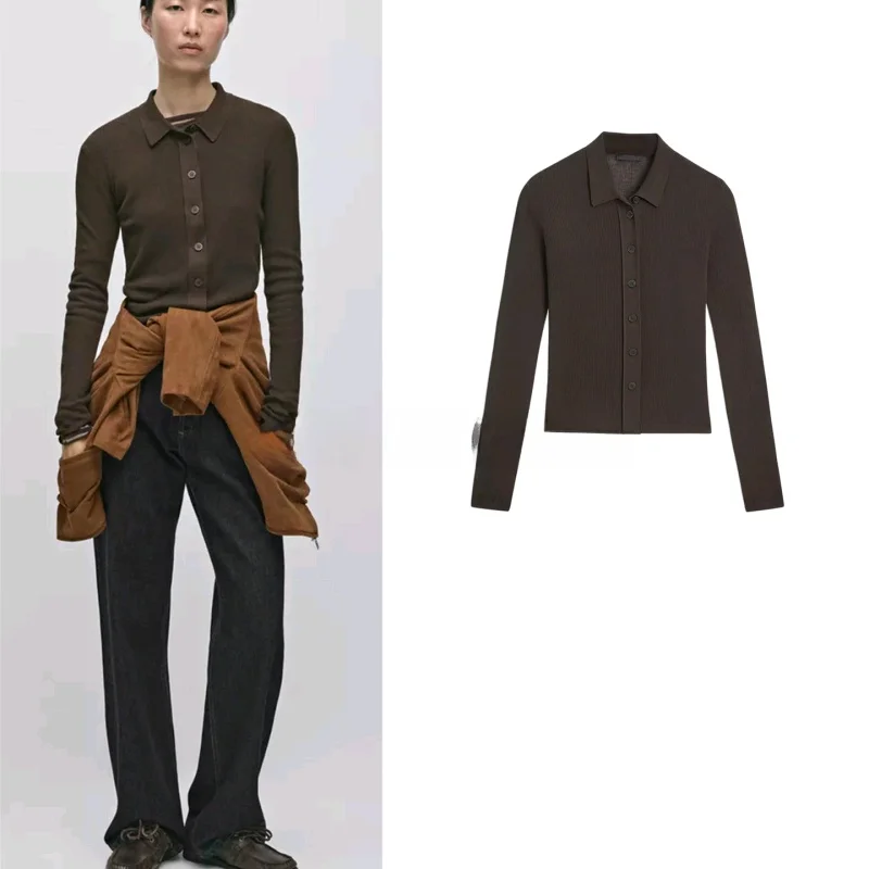 

Spring New Style Women's Commuter Style Collar Long Sleeve Single Button Knitted Open Cardigan Coat Simple Casual Polyes...