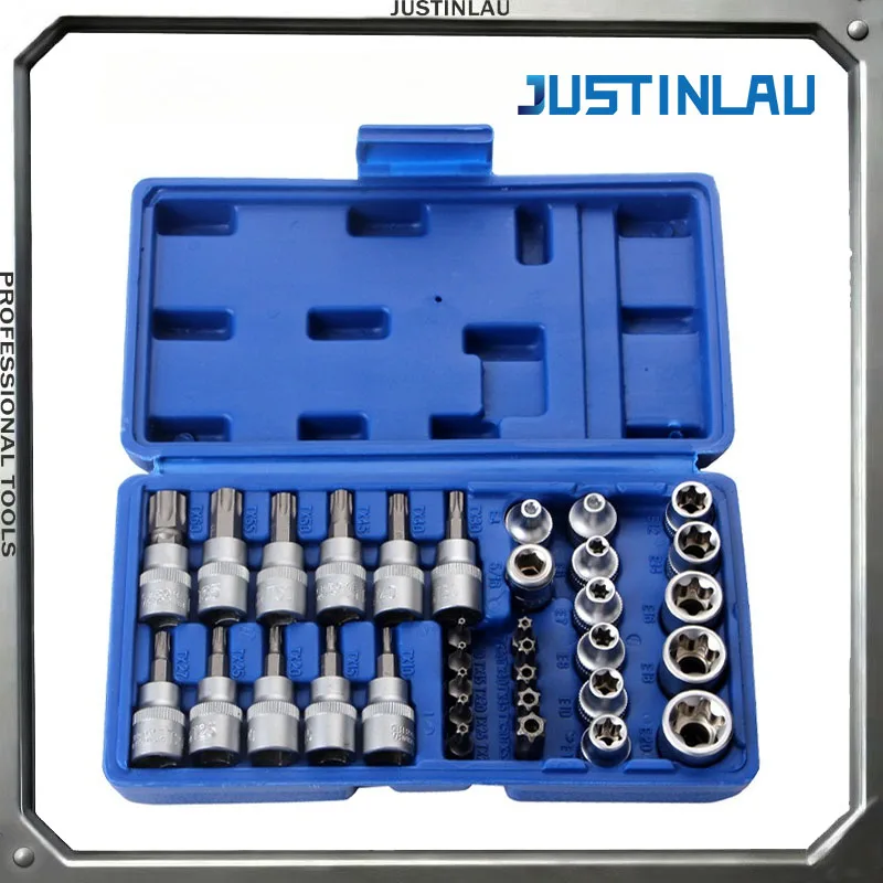 34 PCS Set of Plum Blossom Star Shaped Screwdriver Socket 3/8 