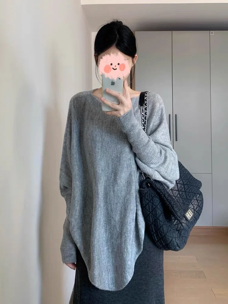 Lâche coréenne Sle chauve-souris Sve tricots femmes automne hiver nouveau Sle pull paresseux Sle sensation ample haut grande taille
